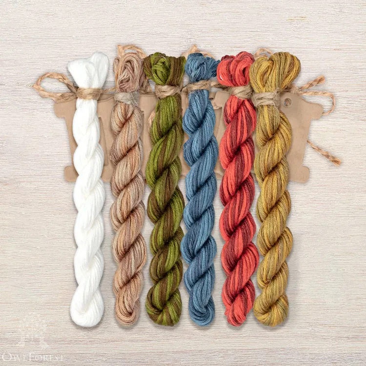 Set of OwlForest Hand-Dyed Threads for the “Snail Houses. Strawberries” Chart  (Thread Trade n.a. Kirov)