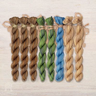 Set of OwlForest Hand-Dyed Threads for the “Turquoise Bird Night Songs” Chart (Thread Trade n.a. Kirov)