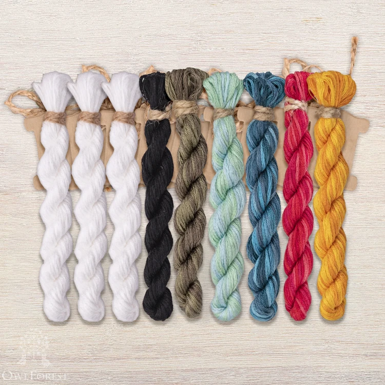 Set of OwlForest Hand-Dyed Threads for the “Polar Bears Quaker Ball” (DMC) 