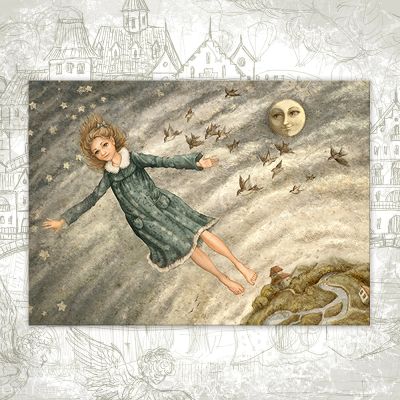 “Flying Girl” Postcard