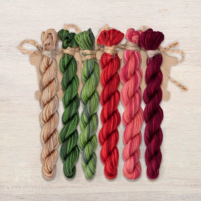 Set of OwlForest Hand-Dyed Threads for the “Cranberry Summer” Chart (Thread Trade n.a. Kirov)