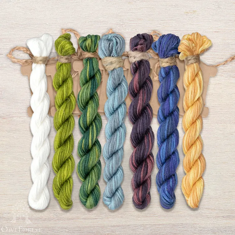 Set of OwlForest Hand-Dyed Threads for the “Gardener’s Shelf” (Thread Trade n.a. Kirov)