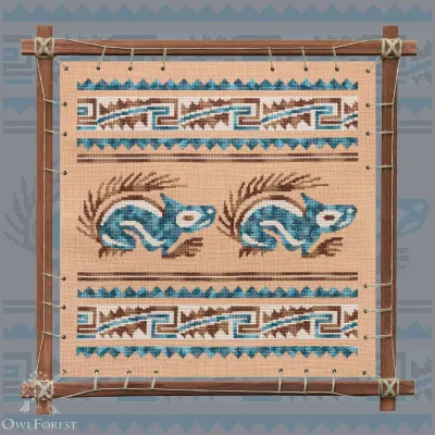 Printed embroidery chart “Mesoamerican Motifs. Squirrels” 3 colors