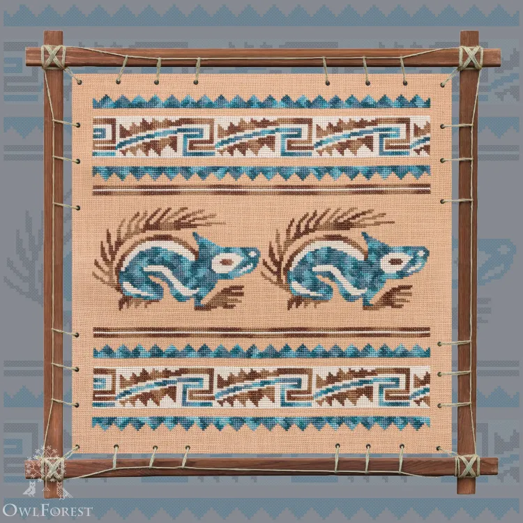 Printed embroidery chart “Mesoamerican Motifs. Squirrels” 3 colors