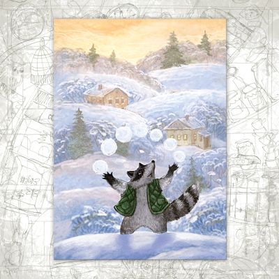“January in the Raccoon Village” Postcard