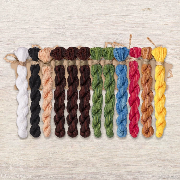 Set of OwlForest Hand-Dyed Threads for the “Brown Bears Quaker Ball” (DMC) 