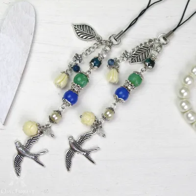 Scissor Fob “Swallows” Silver Color Metal Fittings