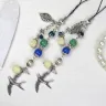 Scissor Fob “Swallows” Silver Color Metal Fittings