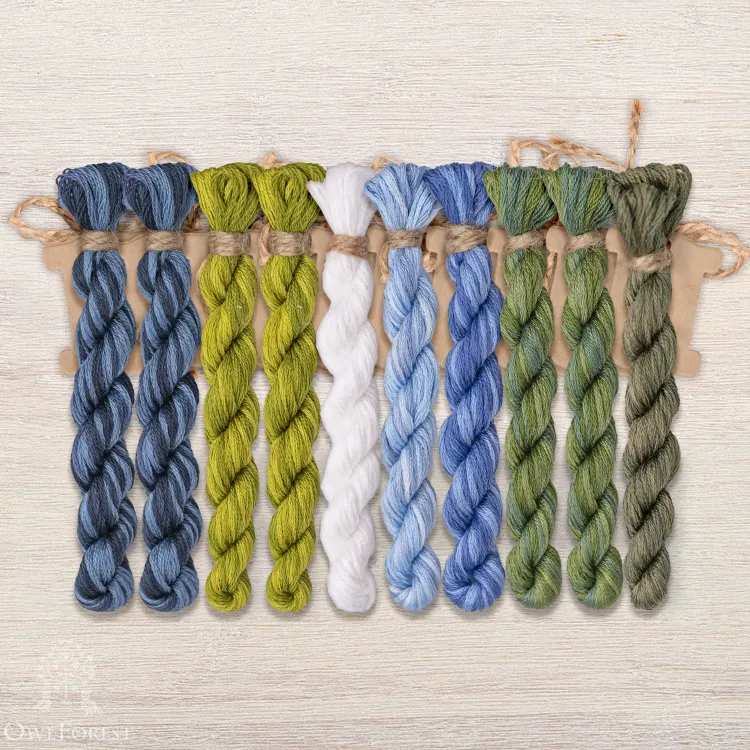 Set of OwlForest Hand-Dyed Threads for the “Blueberry House” Chart (DMC)