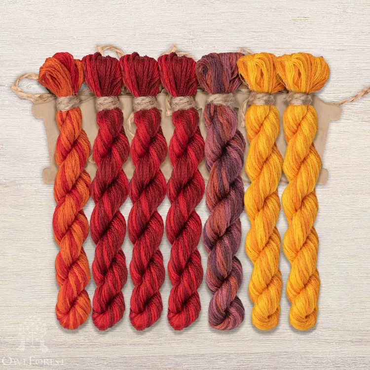 Set of OwlForest Hand-Dyed Threads for the “Flaming October” Chart (DMC)