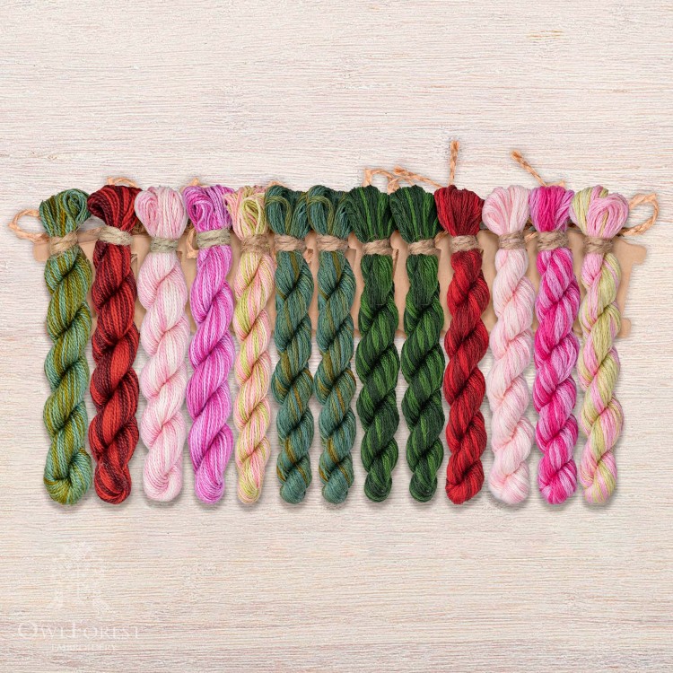 Set of OwlForest Hand-Dyed Threads for the “Showy Peony” Chart (DMC)