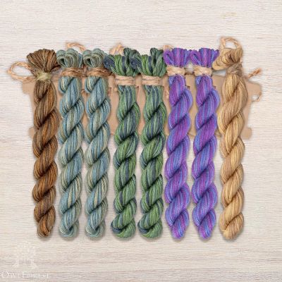 Set of OwlForest Hand-Dyed Threads for the “Amethyst Bird Night Songs” Chart (Thread Trade n.a. Kirov)