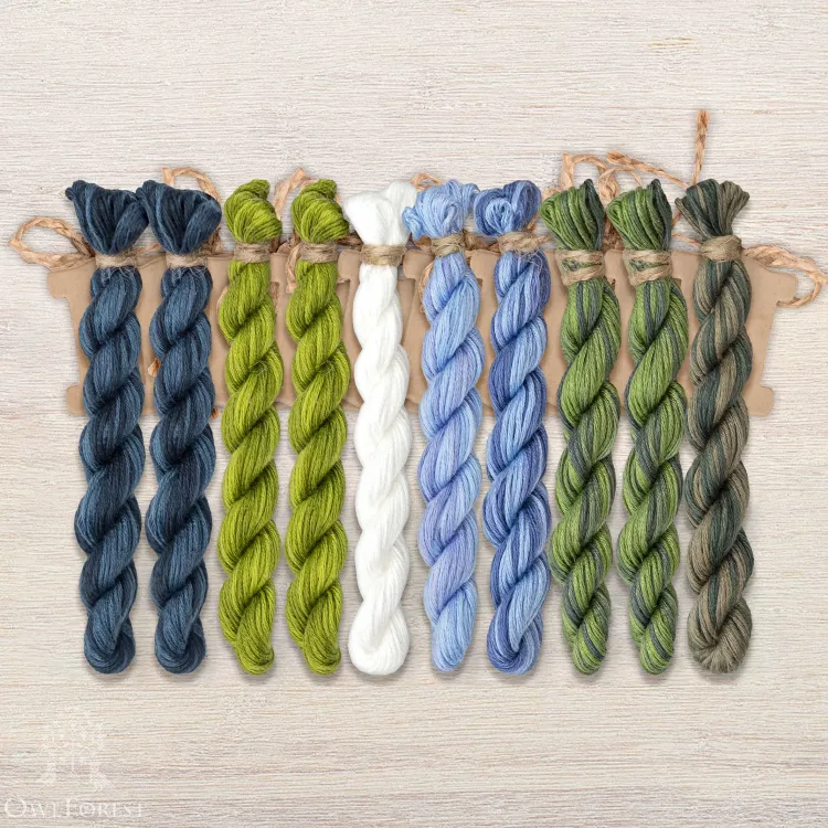Set of OwlForest Hand-Dyed Threads for the “Blueberry House” Chart (Thread Trade n.a. Kirov)