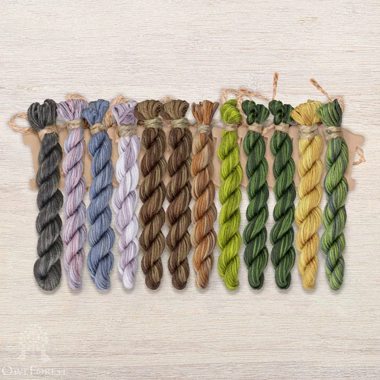 Set of OwlForest Hand-Dyed Threads for the “Ural Owl” Chart (Thread Trade n.a. Kirov)