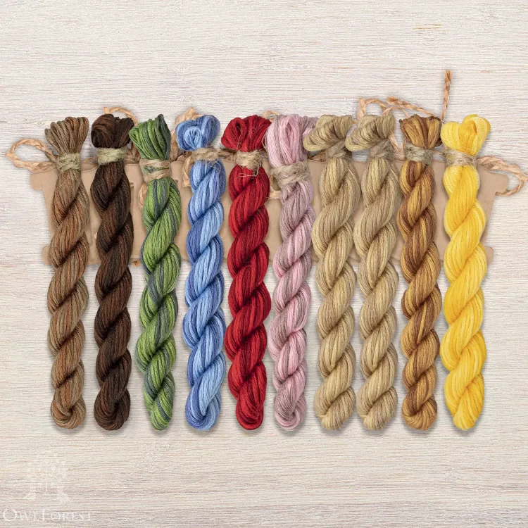Set of OwlForest Hand-Dyed Threads for the “Owl Bite” Chart (Thread Trade n.a. Kirov)
