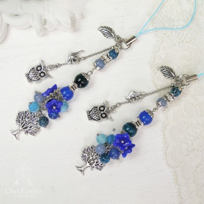 Scissor Fob “Blue Birds of Happiness” Silver Metal Color Fittings