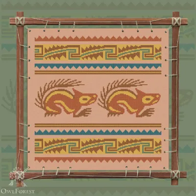 Digital embroidery chart “Mesoamerican Motifs. Squirrels” 5 colors