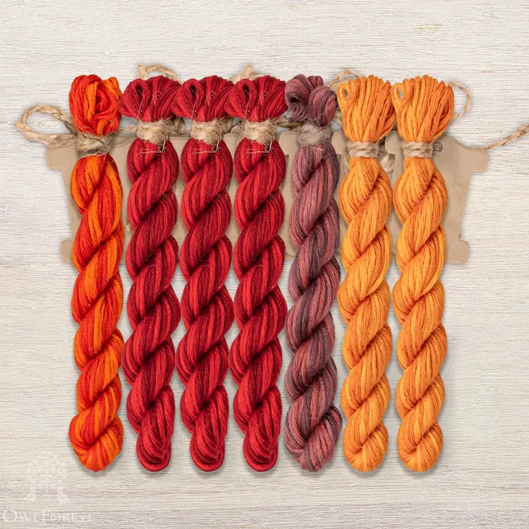 Set of OwlForest Hand-Dyed Threads for the “Flaming October” Chart (Thread Trade n.a. Kirov)