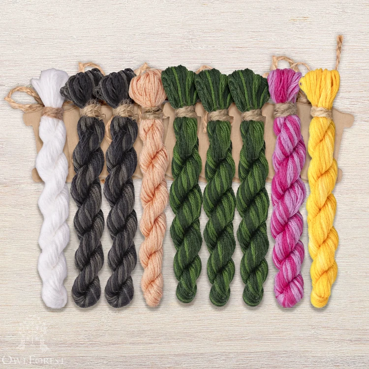 Set of OwlForest Hand-Dyed Threads for the “Pandas Qaker Ball” (DMC) 