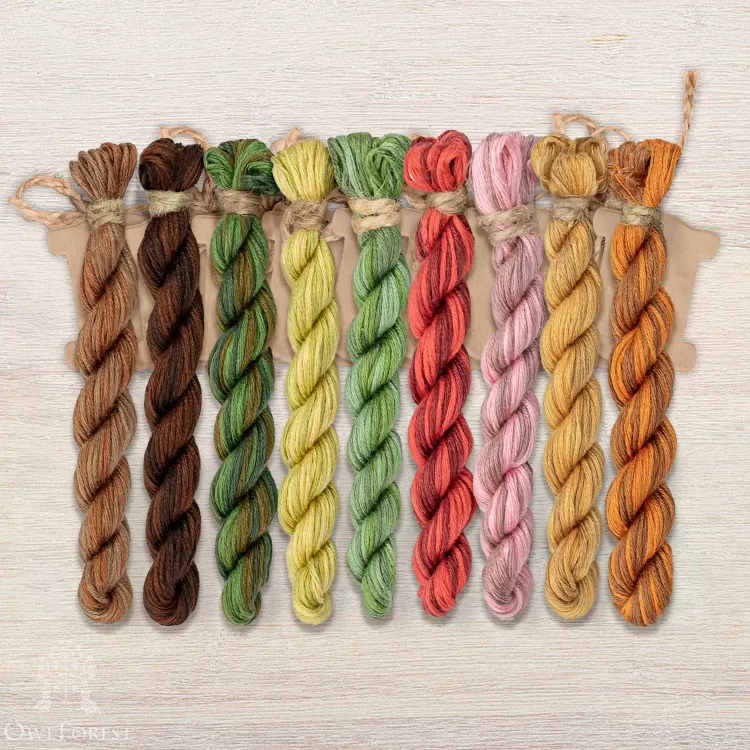 Set of OwlForest Hand-Dyed Threads for the “Thrifty Toad” Chart (Thread Trade n.a. Kirov)