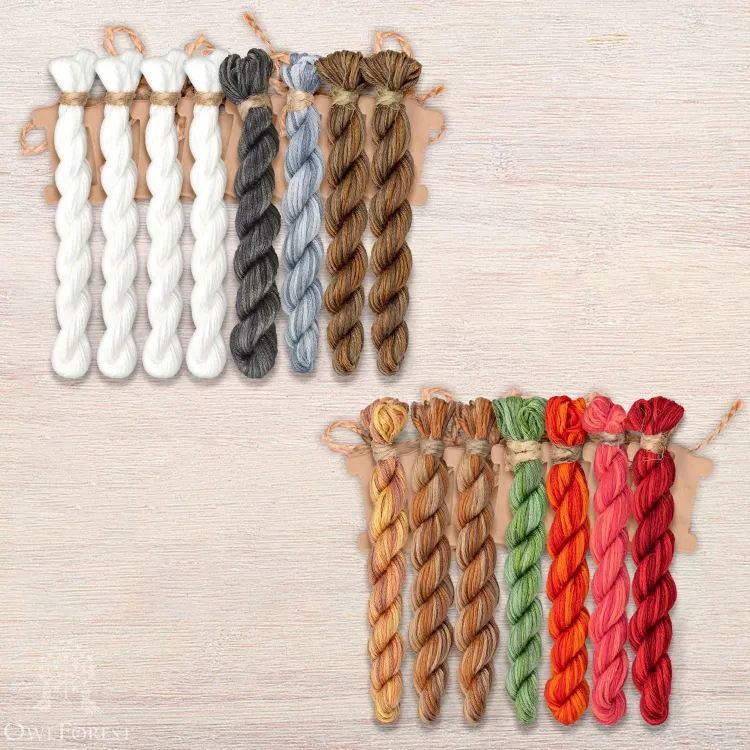 Set of OwlForest Hand-Dyed Threads for the “Pies” Chart (Thread Trade n.a. Kirov)