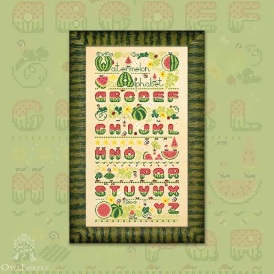 Printed embroidery chart “Watermelon Alphabet” Latin Letters