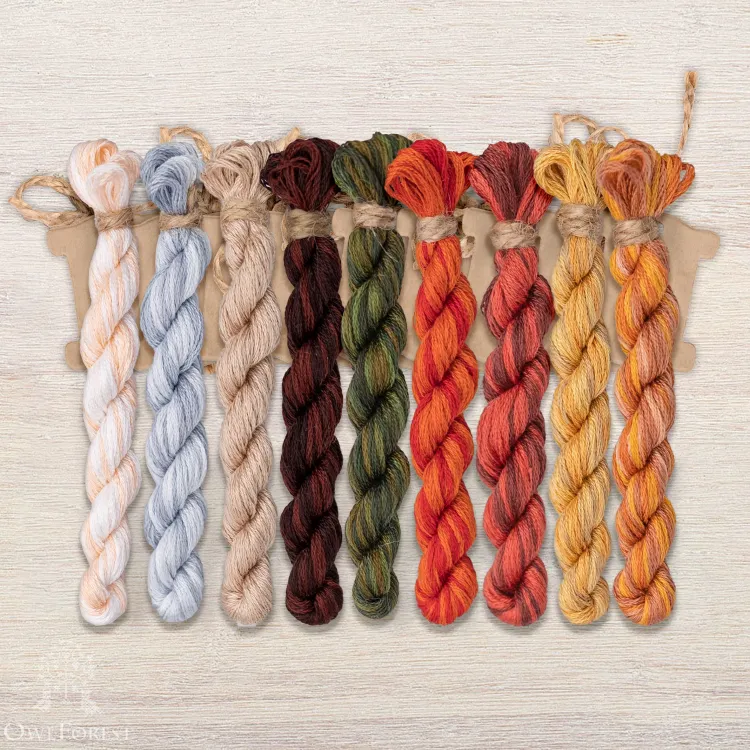 Set of OwlForest Hand-Dyed Threads for “The Little Wood Folk. Toadstools” Chart (DMC)
