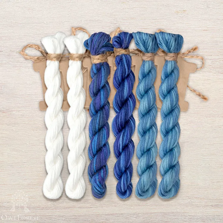 Set of OwlForest Hand-Dyed Threads for the “Snowy February” Chart (Thread Trade n.a. Kirov)