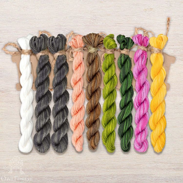 Set of OwlForest Hand-Dyed Threads for the “Cute Pandas” Chart (Thread Trade n.a. Kirov)