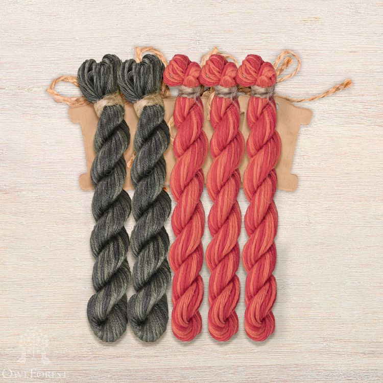 Set of OwlForest Hand-Dyed Threads for the “Red Horses” Chart (Thread Trade n.a. Kirov)