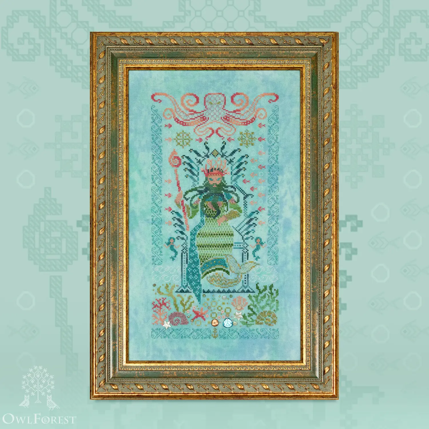 Printed embroidery chart The Sea King Owlforest Embroidery