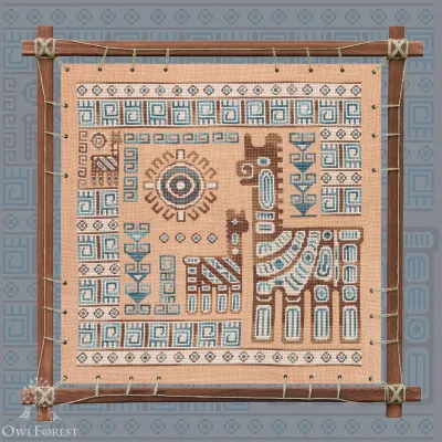 Printed embroidery chart “Mesoamerican Motifs. Lamas” 3 colors