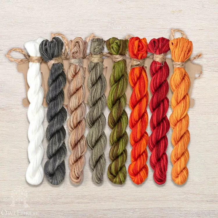 Set of OwlForest Hand-Dyed Threads for the “The Gardener Portrait” Chart (Thread Trade n.a. Kirov)