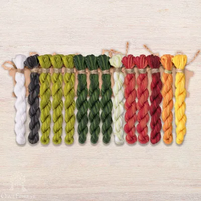 Set of OwlForest Hand-Dyed Threads for the “Watermelon Alphabet” Latin Letters Chart (DMC)