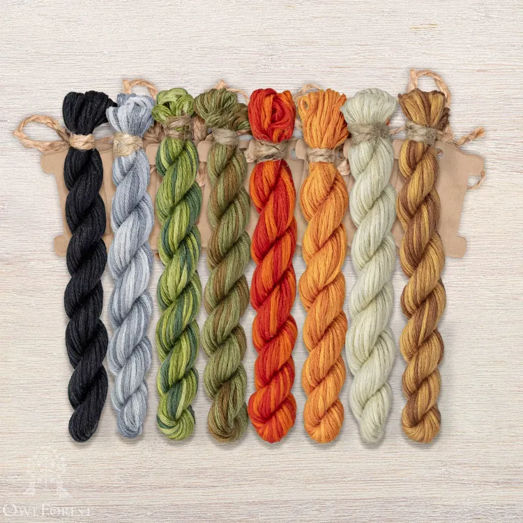 Set of OwlForest Hand-Dyed Threads for the “Pumpkin Cat” Chart (Thread Trade n.a. Kirov)