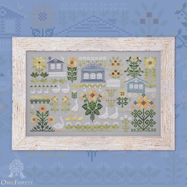 Printed embroidery chart “Geese and Sunflowers”