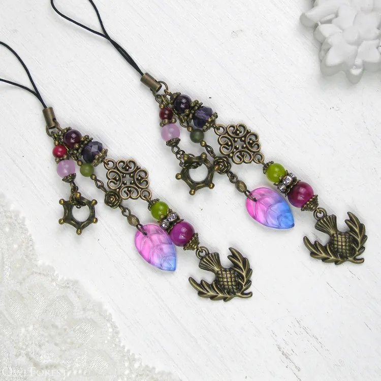 Scissor Fob “Thistle” Bronzy Metal Color Fittings