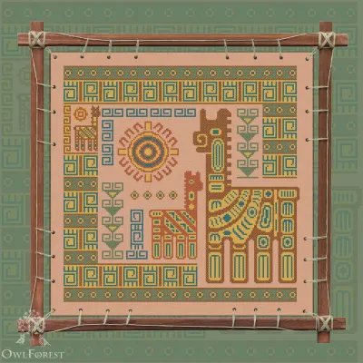 Printed embroidery chart “Mesoamerican Motifs. Lamas” 5 colors