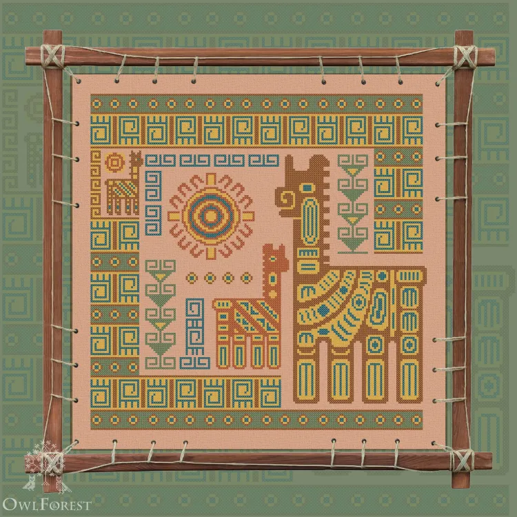 Printed embroidery chart “Mesoamerican Motifs. Lamas” 5 colors