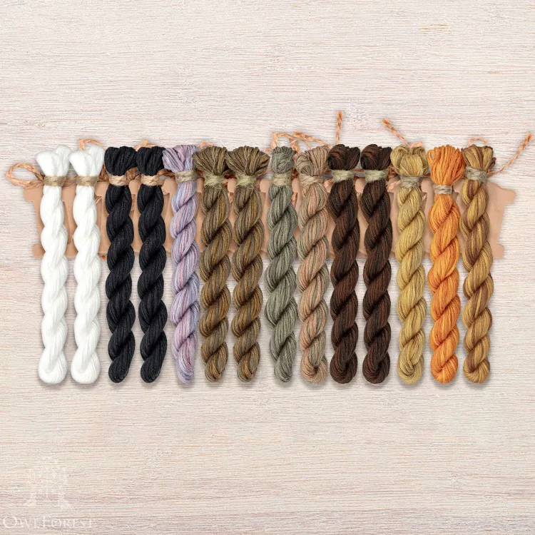Set of OwlForest Hand-Dyed Threads for the “Owl Quaker Ball” Chart (Thread Trade n.a. Kirov)