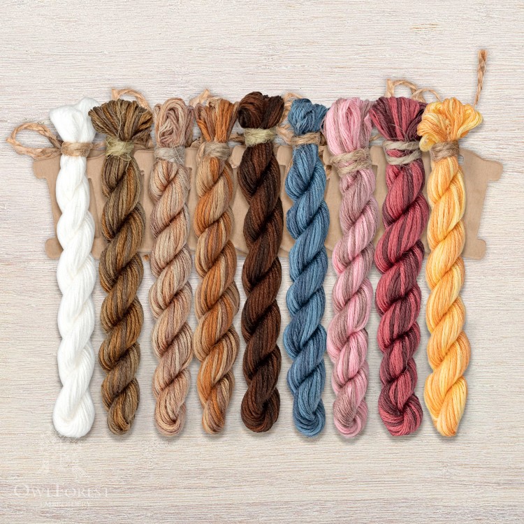 Set of OwlForest Hand-Dyed Threads for the “Housekeeping Hamster” Chart (Thread Trade n.a. Kirov)