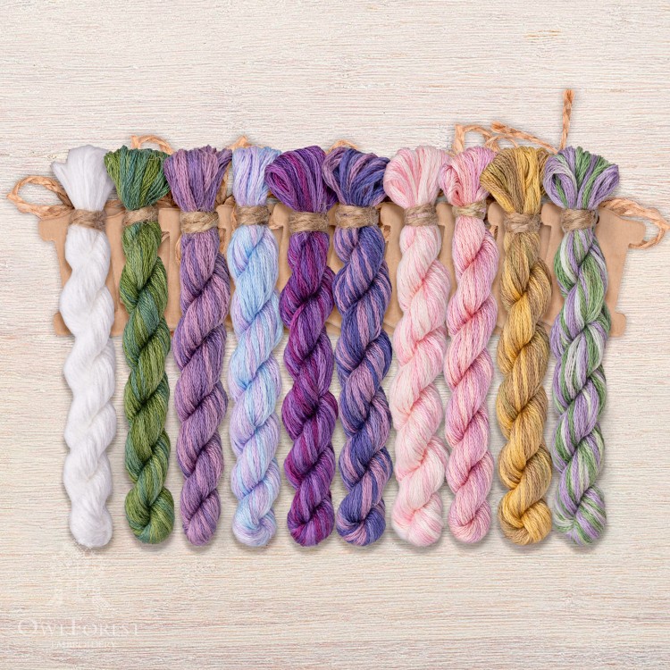 Set of OwlForest Hand-Dyed Threads for the “Lilac Garden Rendezvous” Chart (DMC)