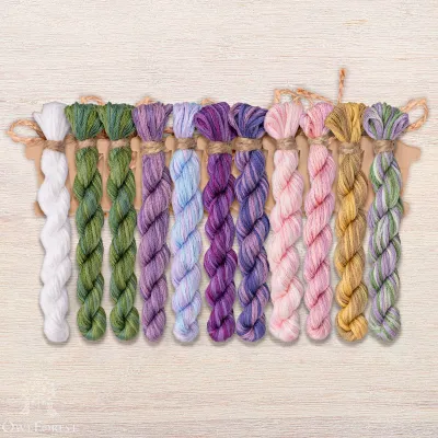 Set of OwlForest Hand-Dyed Threads for the “Lilac Garden Rendezvous” Chart (DMC)
