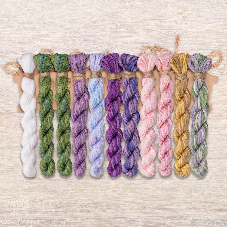 Set of OwlForest Hand-Dyed Threads for the “Lilac Garden Rendezvous” Chart (DMC)
