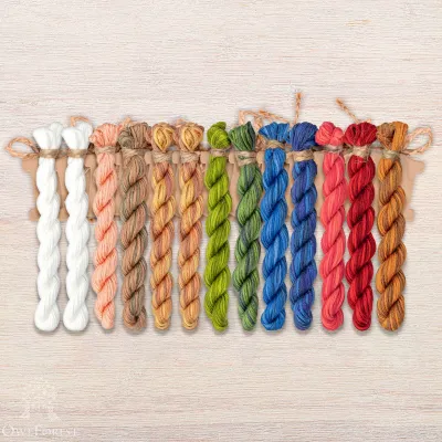 Set of OwlForest Hand-Dyed Threads for the “At the Samovar” or “Russian Teatime” Chart (Thread Trade n.a. Kirov)
