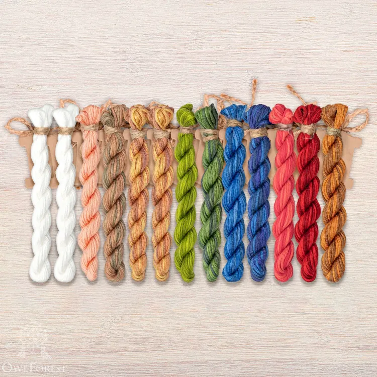 Set of OwlForest Hand-Dyed Threads for the “At the Samovar” or “Russian Teatime” Chart (Thread Trade n.a. Kirov)