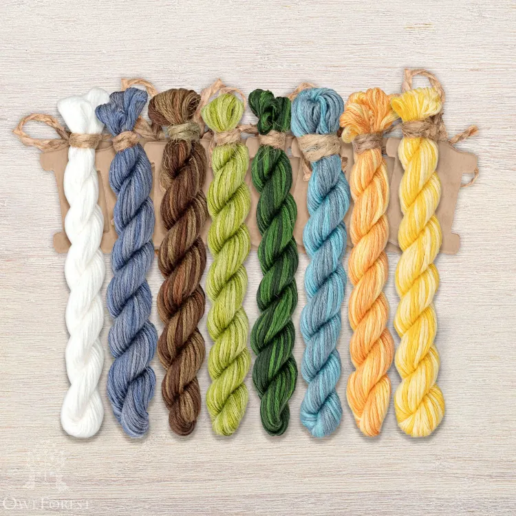 Set of OwlForest Hand-Dyed Threads for the “Geese and Sunflowers” Chart (Thread Trade n.a. Kirov)