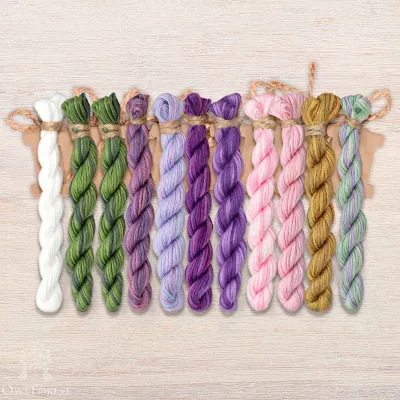 Set of OwlForest Hand-Dyed Threads for the “Lilac Garden Rendezvous” Chart (Thread Trade n.a. Kirov)