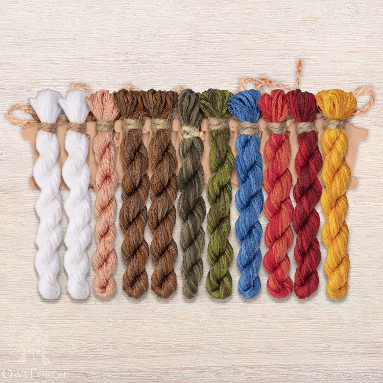 Set of OwlForest Hand-Dyed Threads for the “At the Bath House” Chart (DMC)