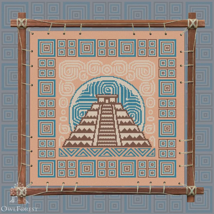 Digital embroidery chart “Mesoamerican Motifs. Pyramid” 3 colors